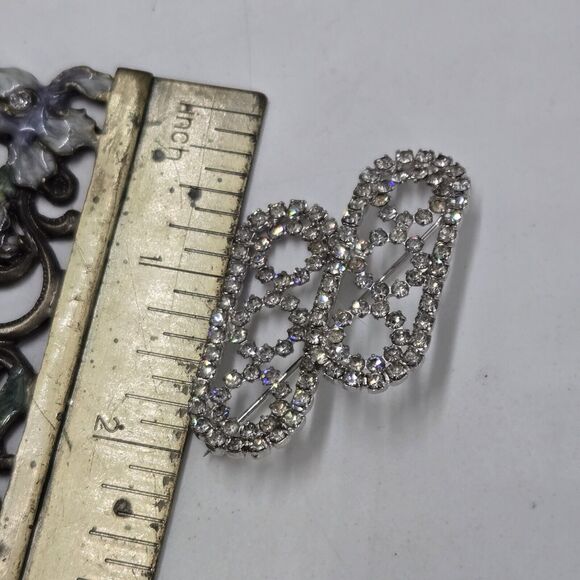 Vintage Unique Kramer New York Clear Crystal Rhinestone Brooch Pin Art Deco - Picture 2 of 6